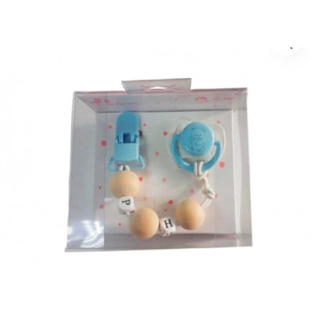 SET CHUPETE AZUL/BLANCO CON CADENA