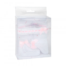 SET CALCETINES BLANCO/ROSA CON CINTA PAR