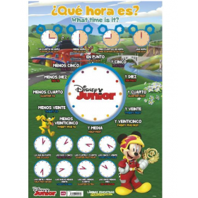 LAMINA EDUCATIVA QUE HORA ES EN ESPAÑOL E INGLES MICKEY