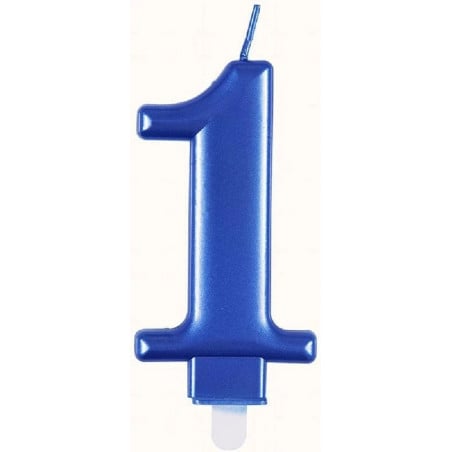 VELA CUMPLEAÑOS NUMERO 1 AZUL METALIZADO