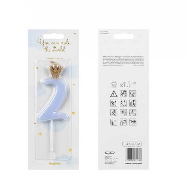 VELA CUMPLEAÑOS NUMERO 2 AZUL CLARO