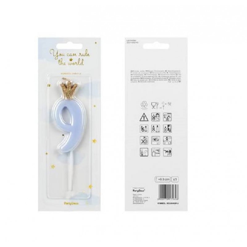 VELA CUMPLEAÑOS NUMERO 9 AZUL CLARO