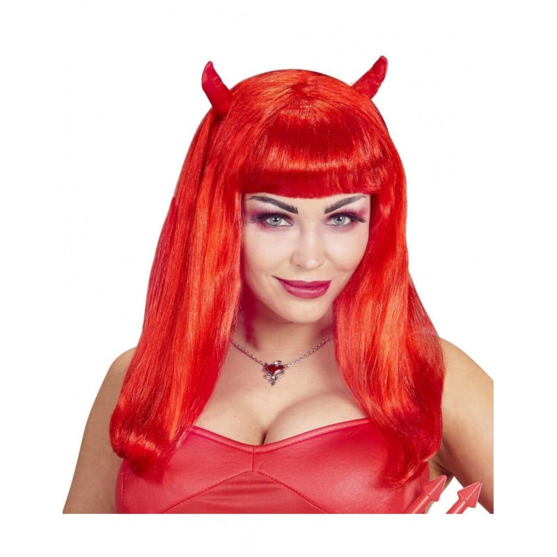PELUCA ROJA DE DIABLESA CON CUERNOS