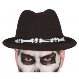 Sombrero Negro Con Huesos de Calavera