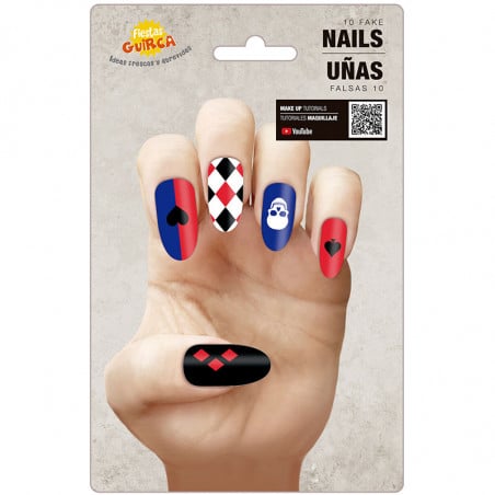 10 UÑAS DANGEROUS HARLEY QUINN CON PEGAMENTO