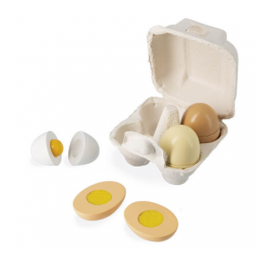huevera con huevos de madera