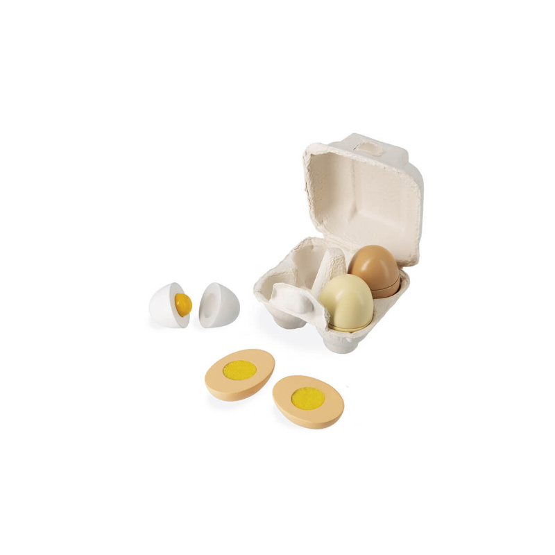 huevera con huevos de madera