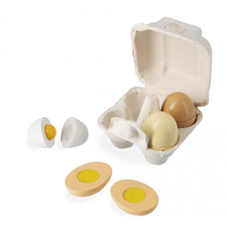 huevera con huevos de madera