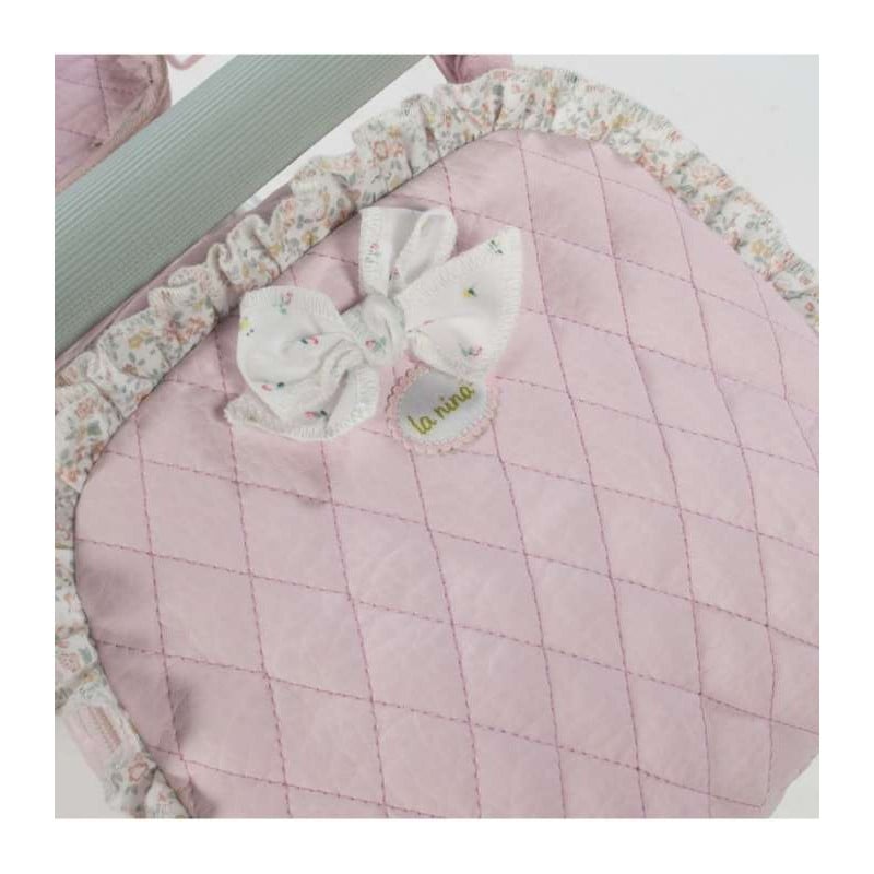 CUCO C/RUEDAS PIEL ROSA FLORES 37x65x44