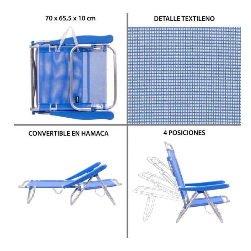 Silla 4 Posiciones Alum/Textil Azul
