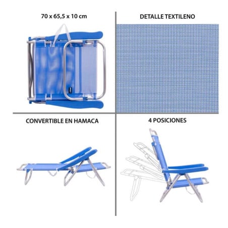 Silla 4 Posiciones Alum/Textil Azul