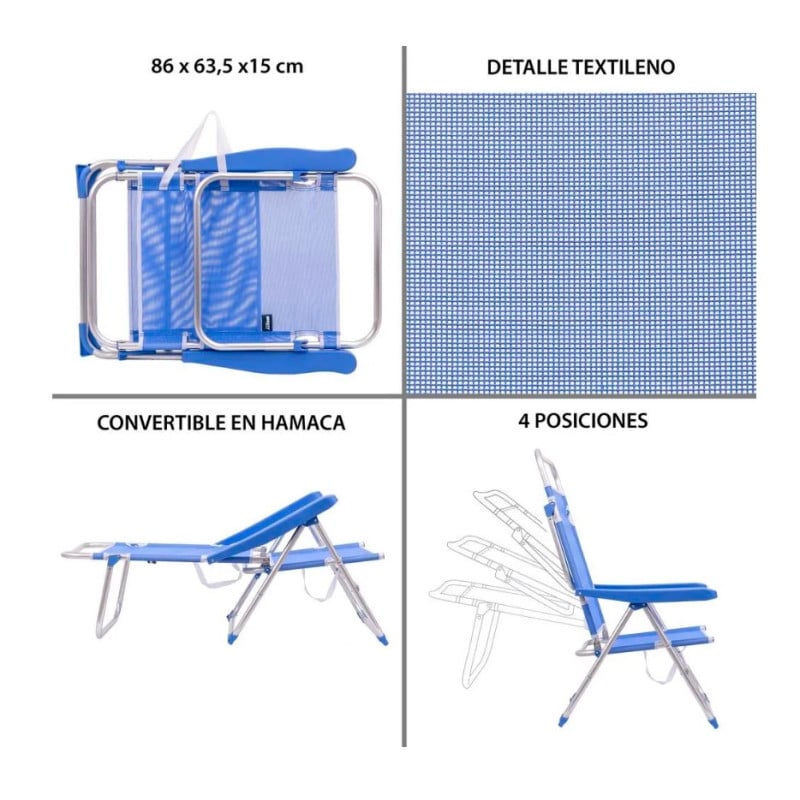 Silla 4 Posiciones 61x56x100 Azul