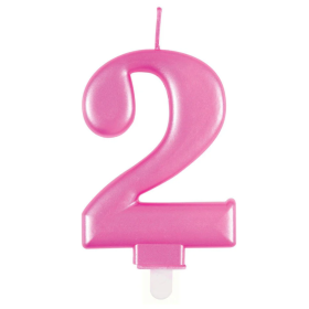 Vela De Cumpleaños Número 2 Rosa Metalizada De Fiesta Y Cumpleaños 2