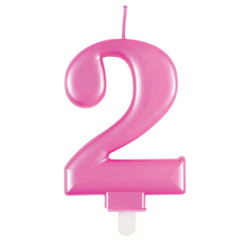 Vela De Cumpleaños Número 2 Rosa Metalizada
