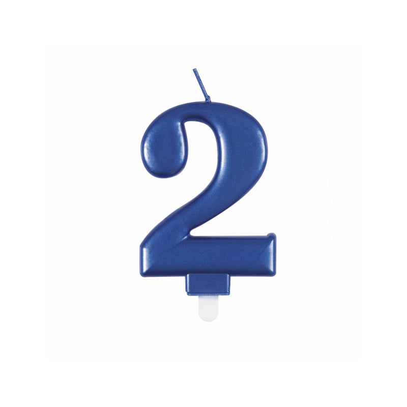 Vela de Cumpleaños Número 2 Azul Metalizado