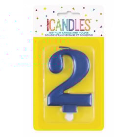 Vela de Cumpleaños Número 2 Azul Metalizado 2