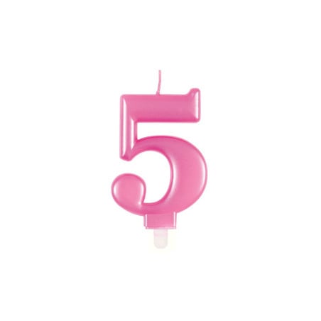Vela Cumpleaños Número 5 Rosa Metalizado