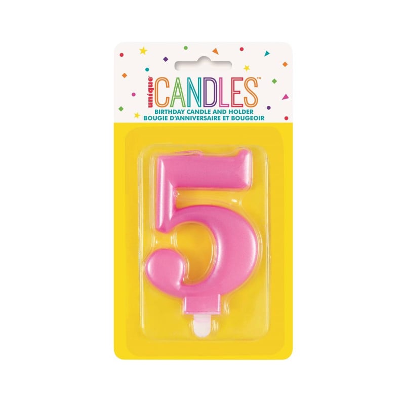 Vela Cumpleaños Número 5 Rosa Metalizado De Fiesta Y Cumpleaños