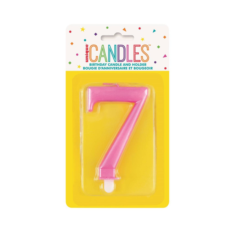 Vela Cumpleaños Número 7 Rosa Metalizado De Fiesta Y Cumpleaños