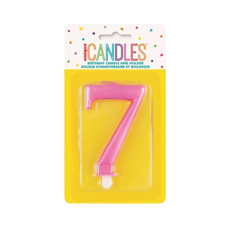 Vela Cumpleaños Número 7 Rosa Metalizado De Fiesta Y Cumpleaños