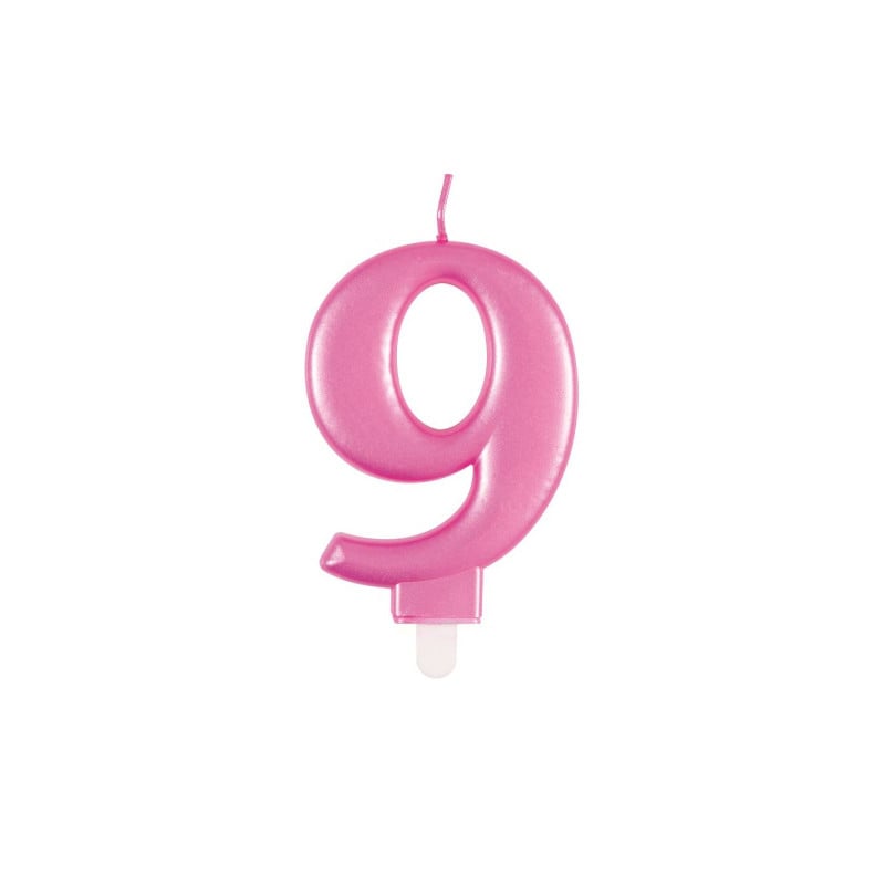 Vela Cumpleaños Número 9 Rosa Metalizado