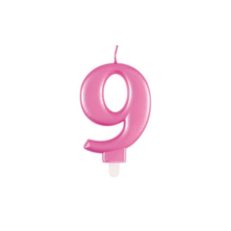 Vela Cumpleaños Número 9 Rosa Metalizado