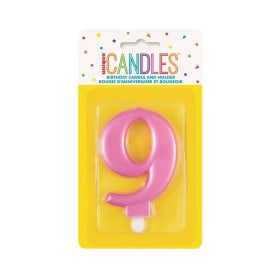 Vela Cumpleaños Número 9 Rosa Metalizado De Fiesta Y Cumpleaños