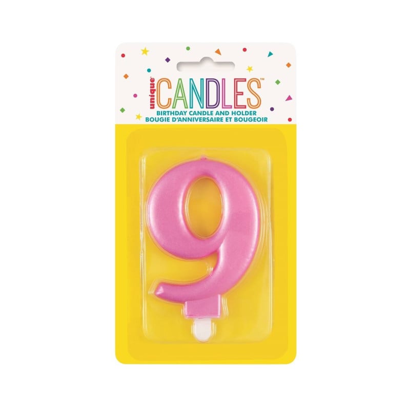 Vela Cumpleaños Número 9 Rosa Metalizado De Fiesta Y Cumpleaños