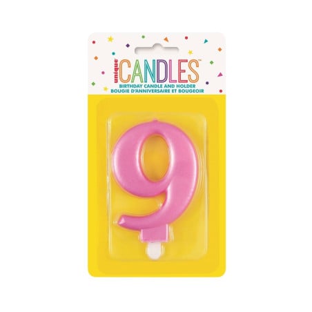 Vela Cumpleaños Número 9 Rosa Metalizado De Fiesta Y Cumpleaños