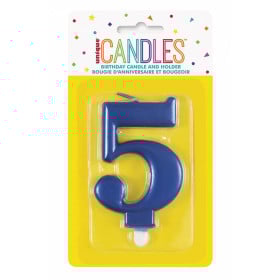 vela de cumpleaños número 5 azul metalizado 2