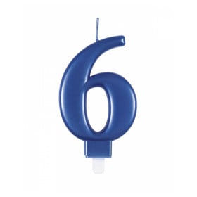 Vela Cumpleaños Número 6 Azul Metalizado