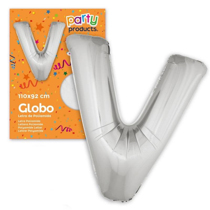 Globo Letra V Poliamida Plata