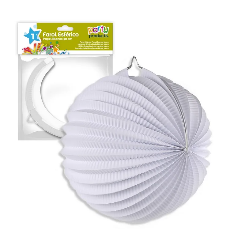 Farol Esfera Papel Liso Blanco 20 Cm