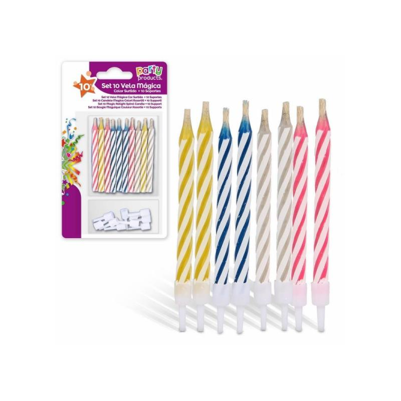 10 Velas Mágicas Color Surtido