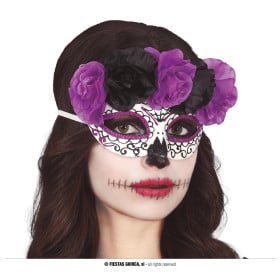Antifaz Catrina Flores Lilas Y Negras
