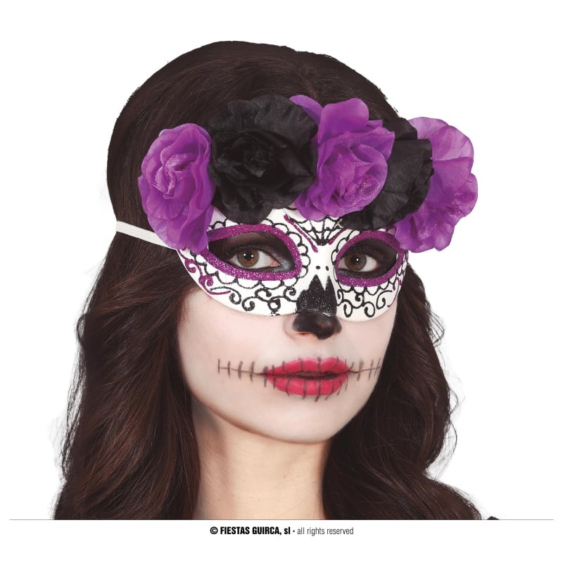 Antifaz Catrina Flores Lilas Y Negras