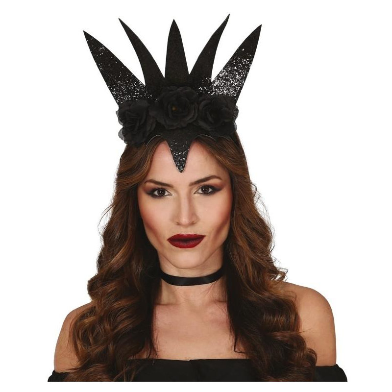 Diadema Negra Reina Con Flores