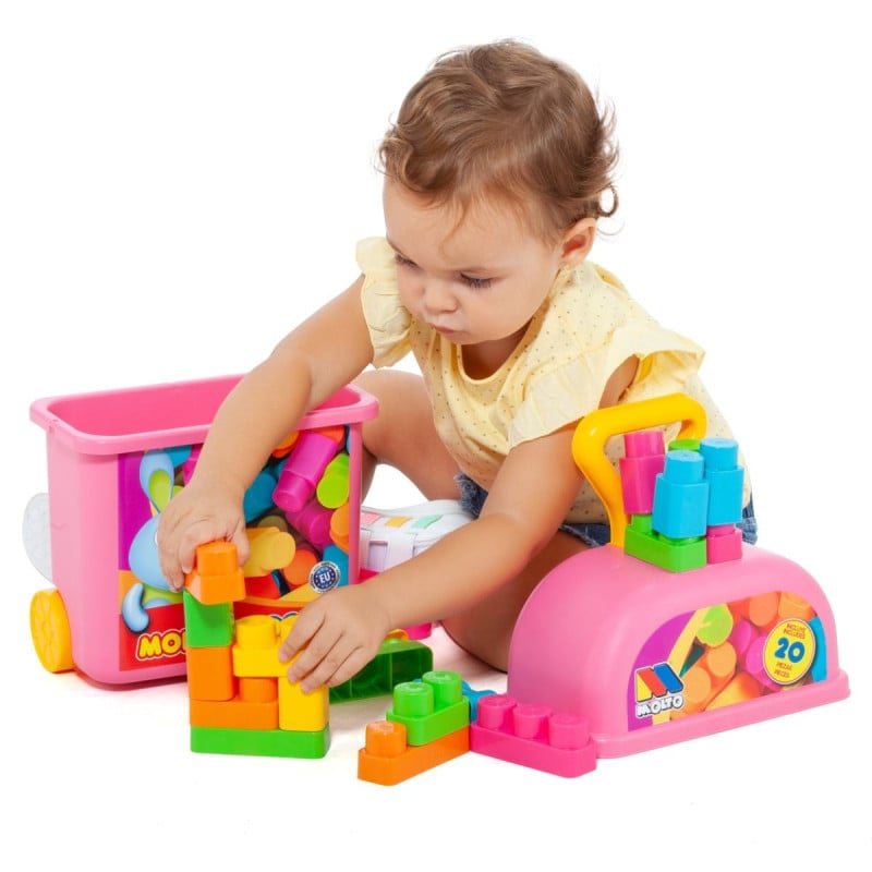 Trolley de bloques rosa Molto 20 piezas