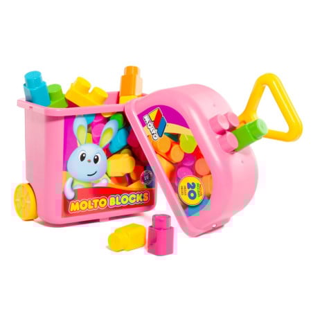 Trolley de bloques rosa Molto 20 piezas