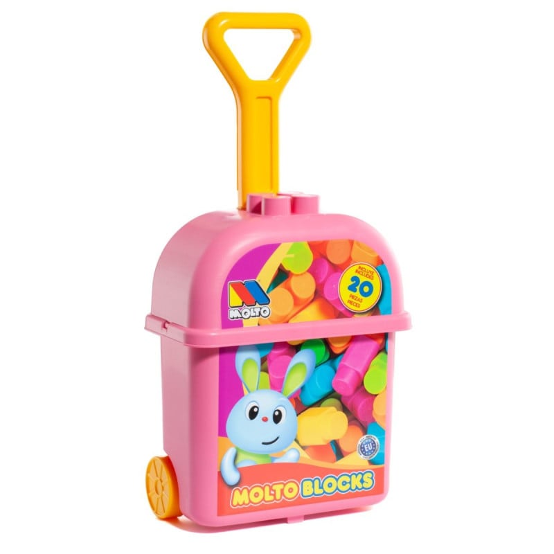 Trolley de bloques rosa Molto 20 piezas