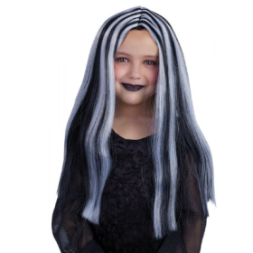 Peluca Brujita Negra Con Mechas Blancas