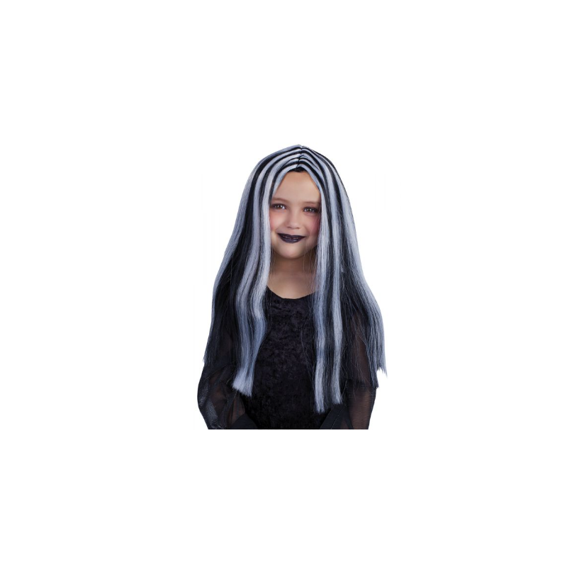Peluca Brujita Negra Con Mechas Blancas