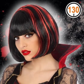 Peluca Corta Bicolor Negra y Roja Adulto