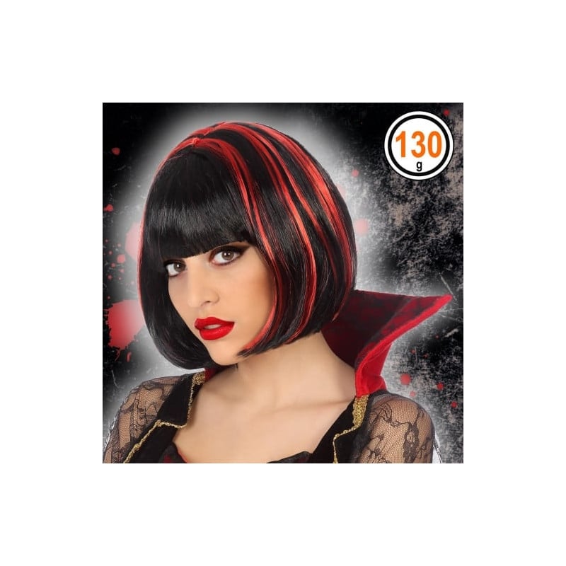 Peluca Corta Bicolor Negra y Roja Adulto