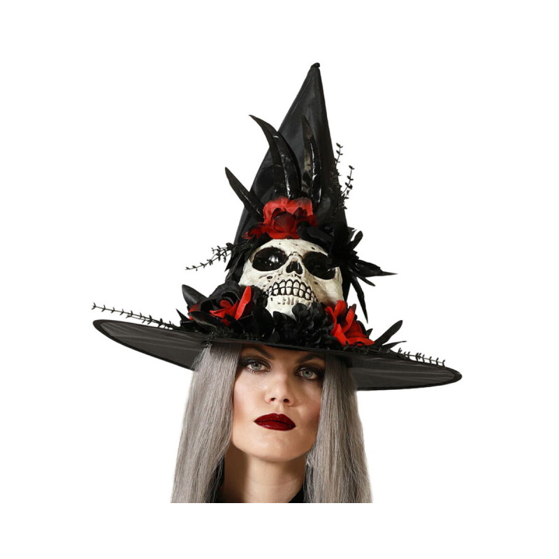 Sombrero De Bruja Negro Con Calavera
