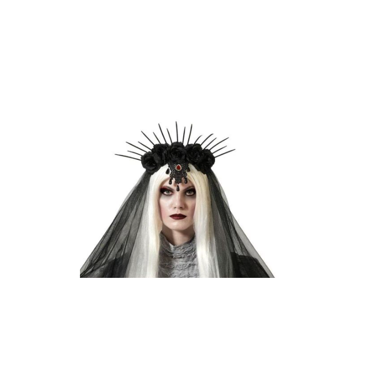Diadema Gótica Negra Con Velo