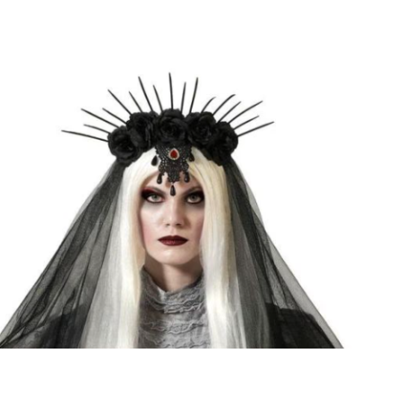 Diadema Gótica Negra Con Velo