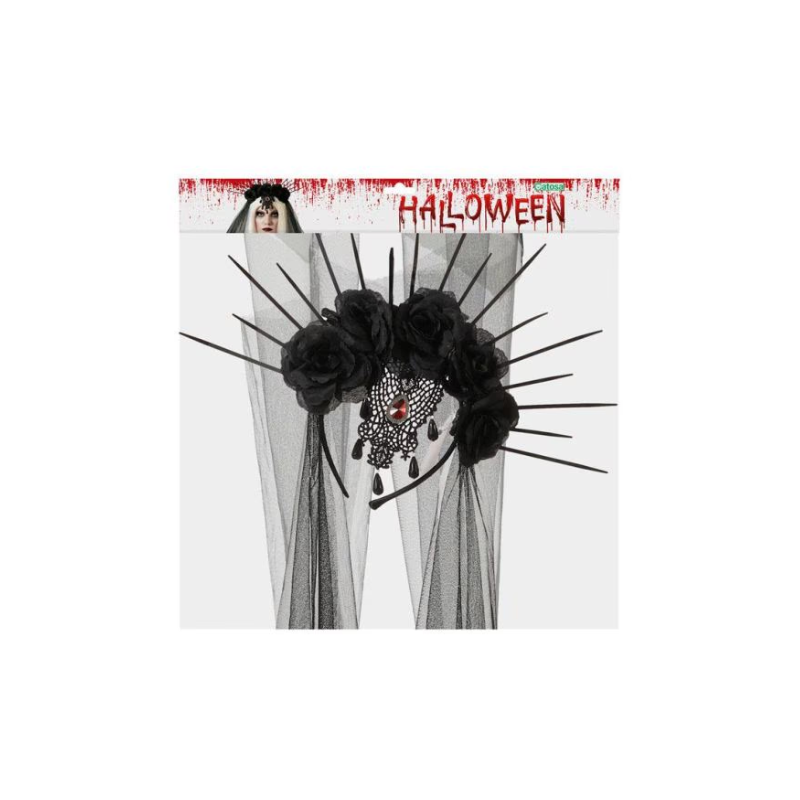 Diadema Gótica Negra Con Velo