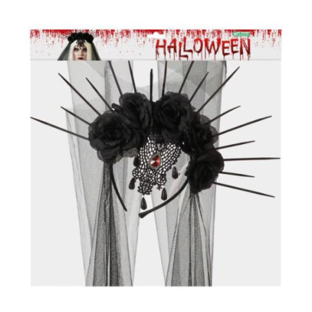 Diadema Gótica Negra Con Velo