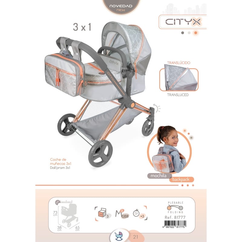 DeCuevas Coche Muñeca 3x1 Plegable Cytix